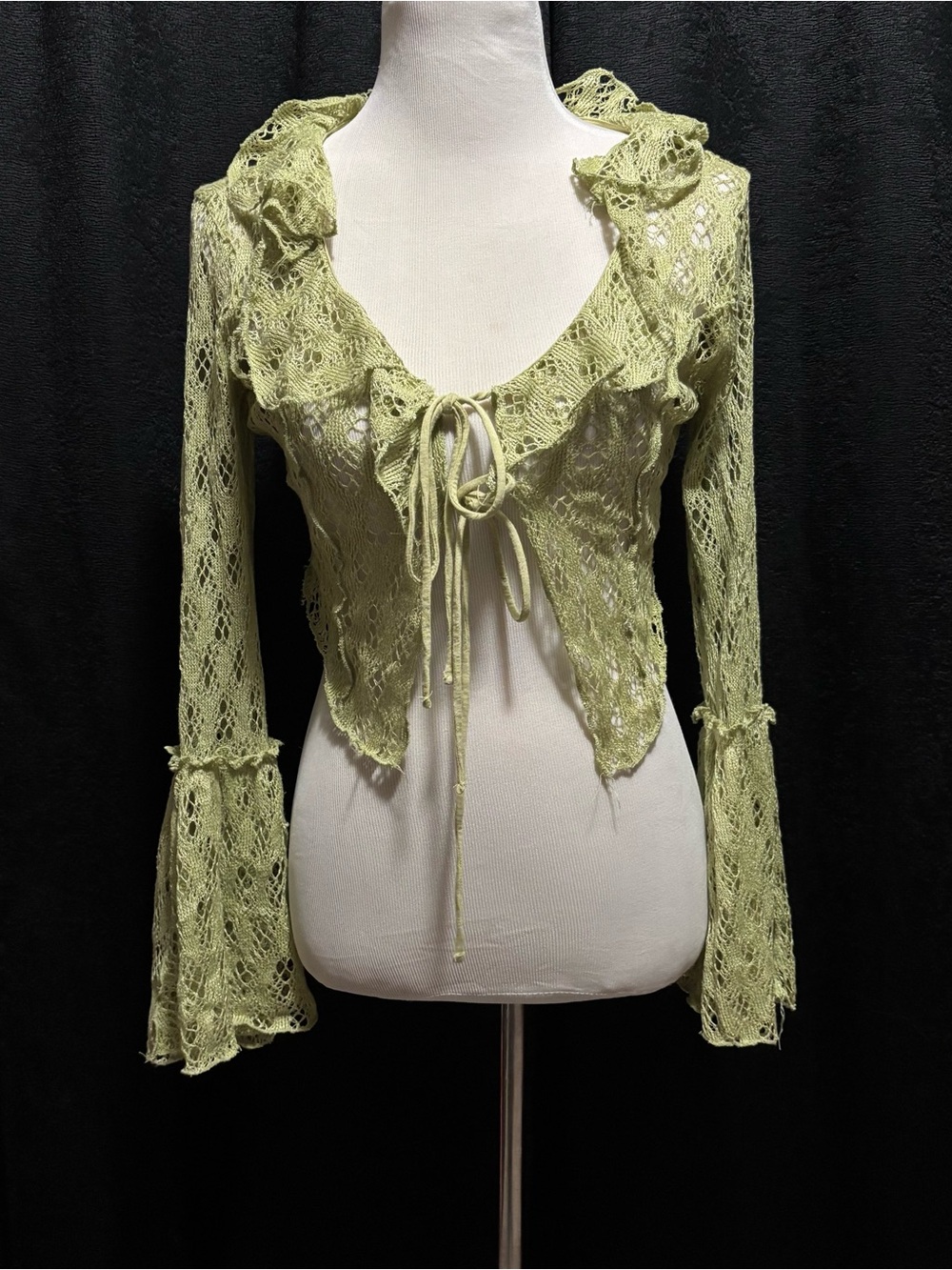 Urban Outfitters Sage Green Lace Tie Front Cardigan Shrug Medium